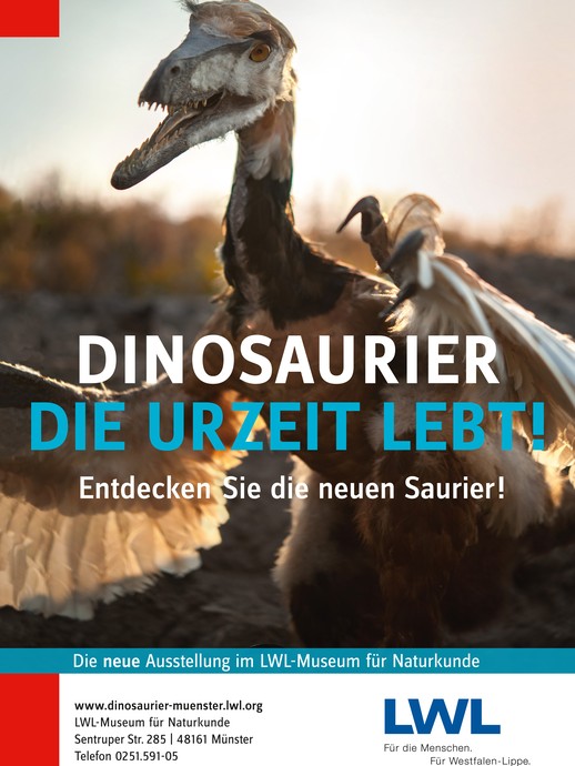 Plakat zur Ausstellung "Dinosaurier - Die Urzeit lebt" (vergrößerte Bildansicht wird geöffnet)