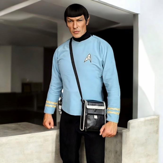Ein Mann in Starfleet-Uniform, der aussieht wie Spock. (vergrößerte Bildansicht wird geöffnet)