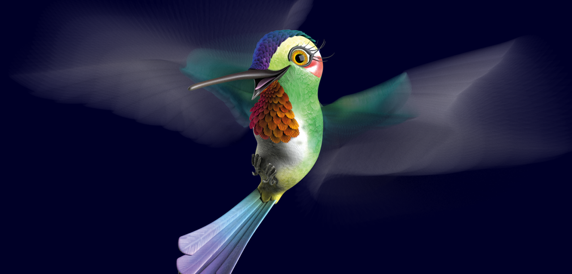 Vogel Lucia, ein animierter Kolibri. Grafik: Planetarium St. Étienne