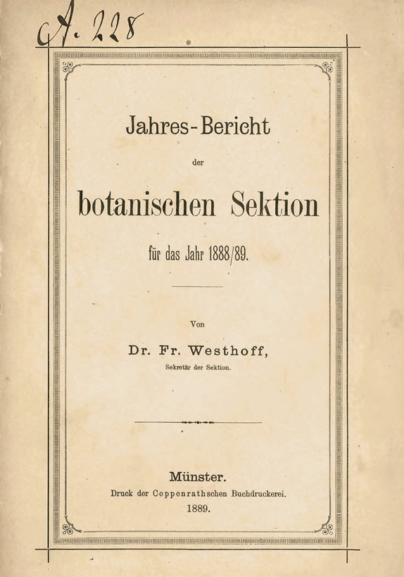 Titelseite der Jahresberichte der botanischen Sektion des Westfälischen Provinzialvereins.