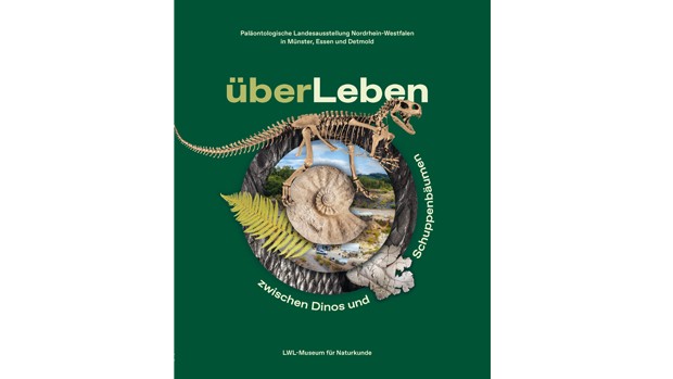 Buchcover vom Begleitbuch zur Landesausstellung überLeben zwischen Dinos und Schuppenbäumen