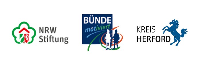 Logos der NRW-Stiftung, der Stadt Bünde und dem Kreis Herford.
