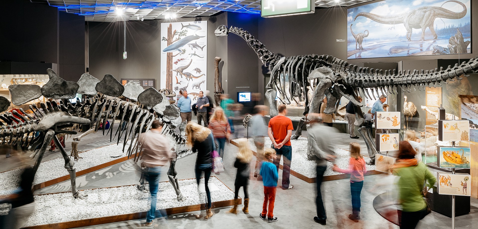 Ausstellungssituation Kinder und Erwachsene in der Dinoausstellung. Foto: LWL Steinweg