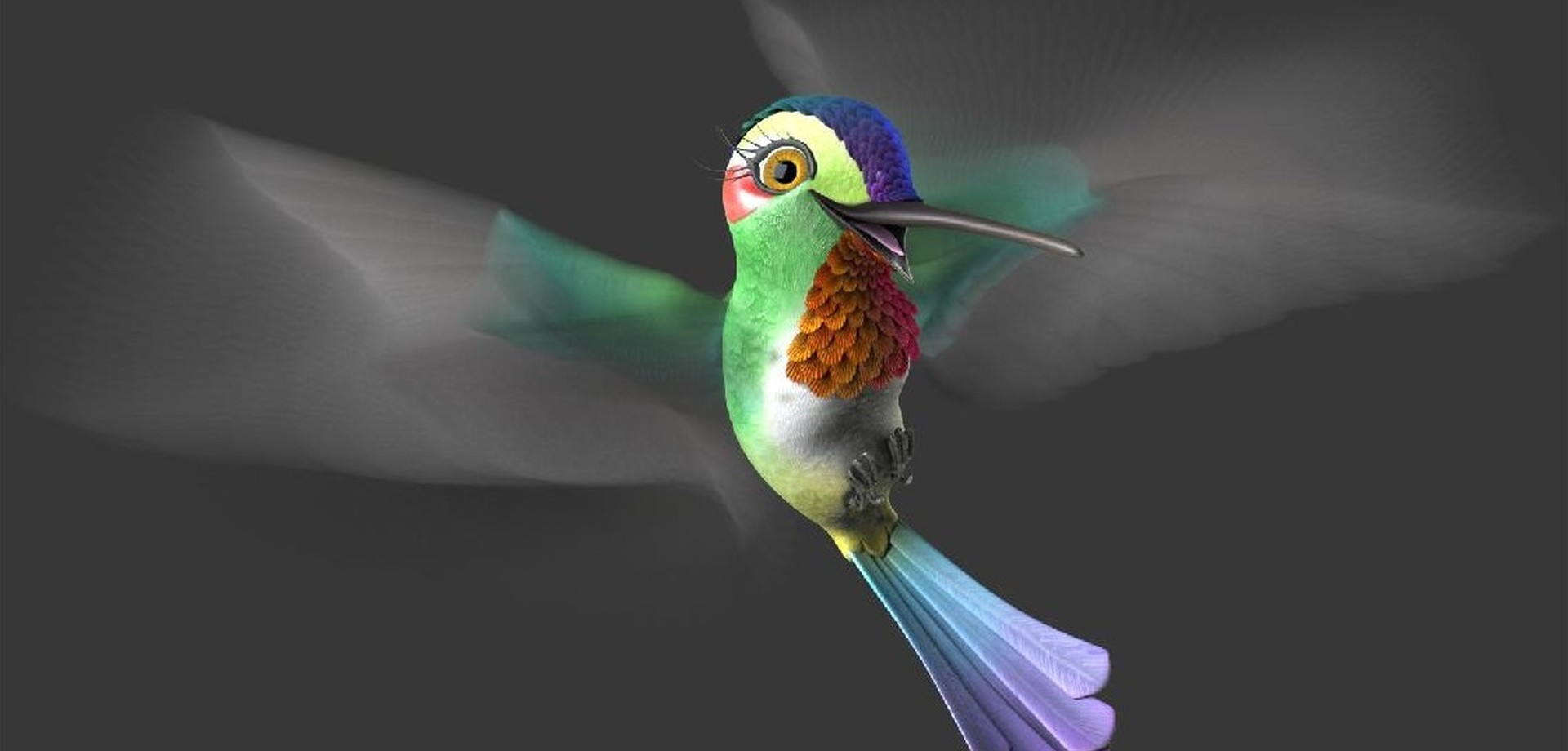 Vogel Lucia, ein animierter Kolibri. Grafik: Planetarium St. Étienne