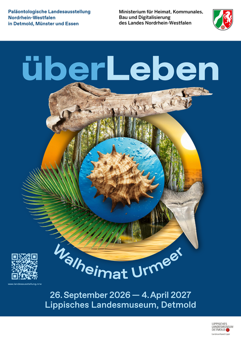Plakat zur Landesausstellung in Detmold "überLeben -Walheimat Urmeer" (vergrößerte Bildansicht wird geöffnet)