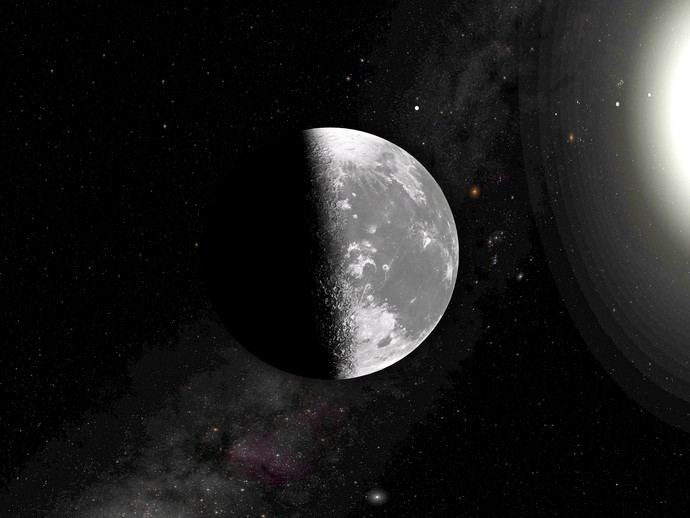 Der Mond. Szenenbild aus "Faszination Weltall - Expedition ins Sternenreich". (vergrößerte Bildansicht wird geöffnet)