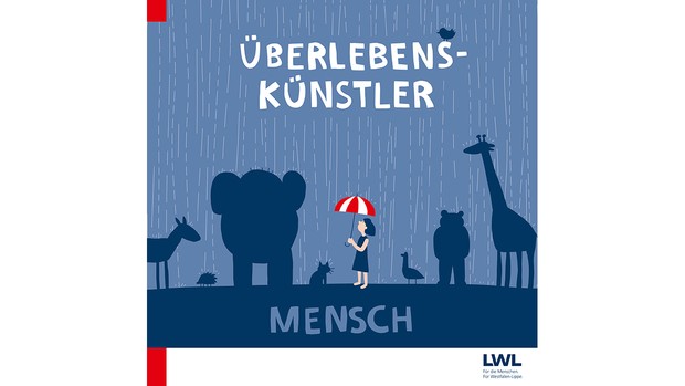 Buchcover vom Begleitbuch zur Sonderausstellung "Überlebenskünstler Mensch".