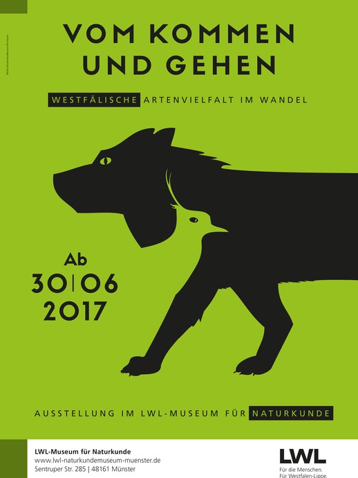 Plakat zur Ausstellung "Vom Kommen und Gehen - Artenvielfalt in Westfalen" (vergrößerte Bildansicht wird geöffnet)