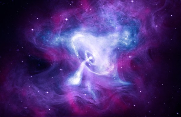 Ein Supernova-Überrest im Krebsnebel, der von einem Pulsar angetrieben wird.