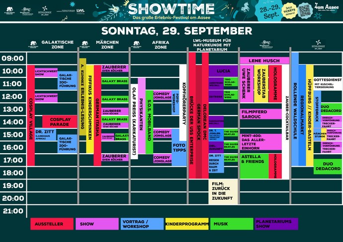 Timetable des Showtime-Events am Sonntag