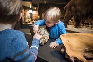 Zwei Kinder erforschen ein Tastmodell. Foto: LWL/Steinweg